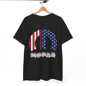 Mopar American Flag Red Logo Unisex Cotton T-Shirt